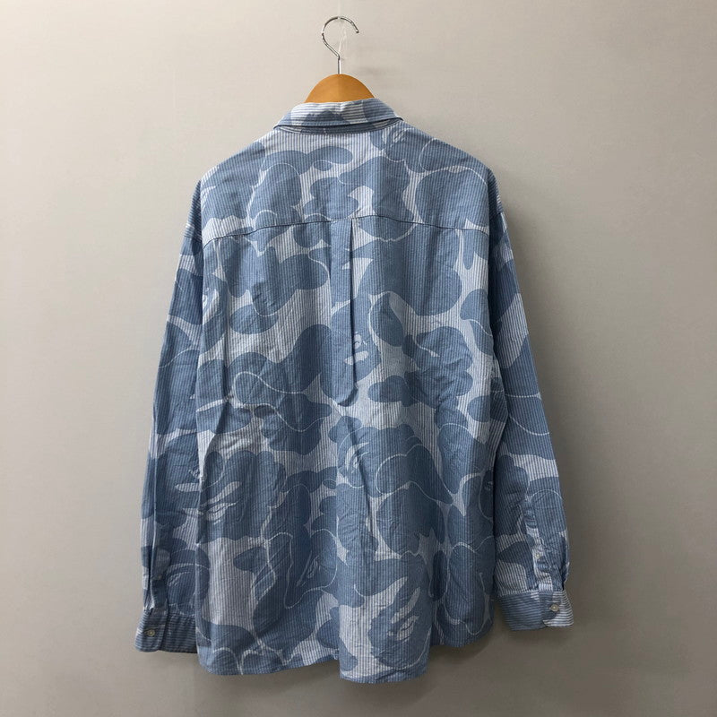 【中古品】【メンズ】 A BATHING APE アベイシングエイプ SOLID CAMO STRIPE RELAXED FIT SHIRT 001SHK801003M ソリッドカモ ストライプ リラックスフィットシャツ 長袖 トップス 142-250213-kk-04-tei サイズ：XL カラー：ライトブルー 万代Net店