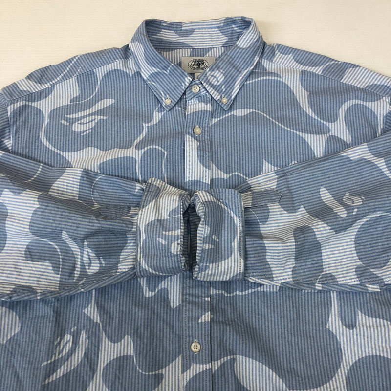 【中古品】【メンズ】 A BATHING APE アベイシングエイプ SOLID CAMO STRIPE RELAXED FIT SHIRT 001SHK801003M ソリッドカモ ストライプ リラックスフィットシャツ 長袖 トップス 142-250213-kk-04-tei サイズ：XL カラー：ライトブルー 万代Net店