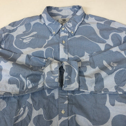 【中古品】【メンズ】 A BATHING APE アベイシングエイプ SOLID CAMO STRIPE RELAXED FIT SHIRT 001SHK801003M ソリッドカモ ストライプ リラックスフィットシャツ 長袖 トップス 142-250213-kk-04-tei サイズ：XL カラー：ライトブルー 万代Net店