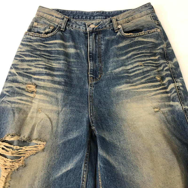 【中古品】【メンズ】  EMOSTANCECLUB エモスタンスクラブ DESTROYED BAGGY WIDE LEG JEANS デストロイド バギー ワイド レグ ジーンズ ボトムス デニムパンツ 156-250221-kk-20-tei サイズ：1 カラー：ライトインディゴ 万代Net店