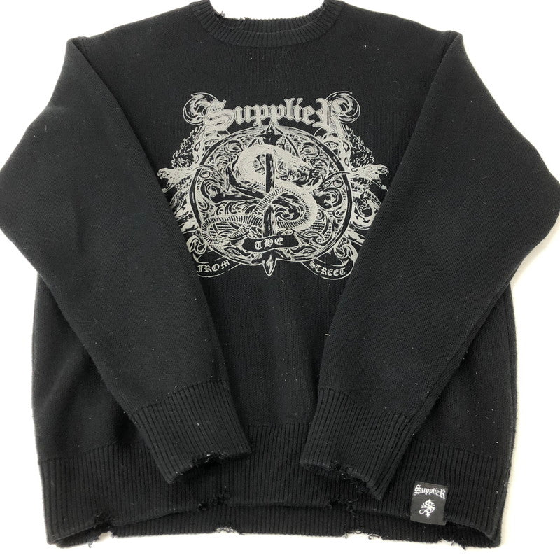 【中古品】【メンズ】  SUPPLIER サプライヤー SNAKE EMBLEM KNIT スネーク エンブレムニット トップス セーター 142-250301-kk-12-tei サイズ：M カラー：ブラック 万代Net店