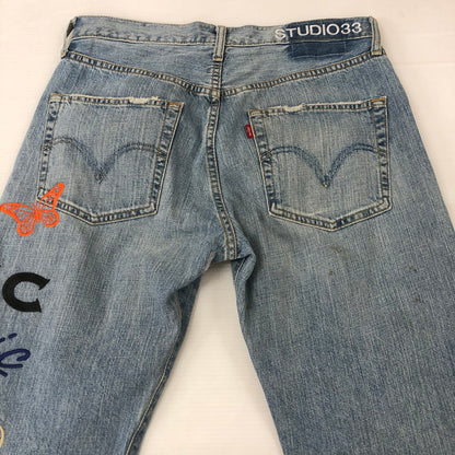 【中古品】【メンズ】  ROGIC ロジック × STUDIO33 スタジオ33 別注 コラボ EMBROIDERY DENIM PANTS エンブロイダリー デニムパンツ ボトムス 刺繍 153-250301-kk-01-tei サイズ：32 カラー：ライトインディゴ 万代Net店