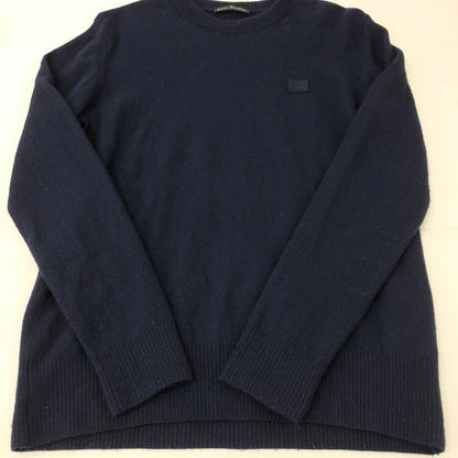 【中古品】【メンズ】 ACNE STUDIOS アクネストゥディオズ FACE PATCH CREWNECK KNIT SWEATER FA-UX-KNIT000008 フェイスパッチ クルーネック ニットセーター トップス 140-250301-kk-06-tei サイズ：M カラー：ネイビー 万代Net店