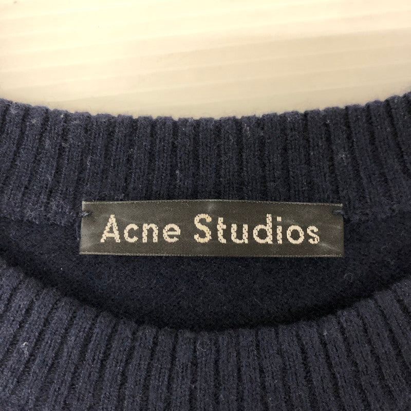 【中古品】【メンズ】 ACNE STUDIOS アクネストゥディオズ FACE PATCH CREWNECK KNIT SWEATER FA-UX-KNIT000008 フェイスパッチ クルーネック ニットセーター トップス 140-250301-kk-06-tei サイズ：M カラー：ネイビー 万代Net店