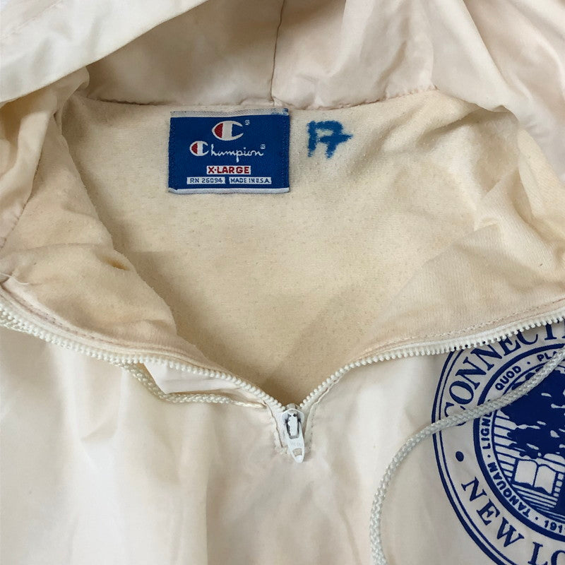 【現状渡し品】【メンズ】 Champion チャンピオン 80’s HALF-ZIP ANORAK PARKA MADE IN USA VINTAGE 80年代 ハーフジップアノラックパーカー ライトアウター USA製 ヴィンテージ 145-251115-ts-11-tei サイズ：XL カラー：ホワイト 万代Net店