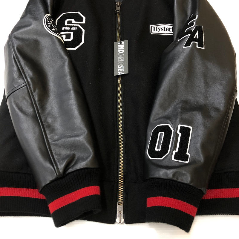 【中古美品】【メンズ】 HYSTERIC GLAMOUR ヒステリックグラマー × WIND AND SEA ウィンダンシー 別注 コラボ 22AW VARSITY JACKET WDS-C-HYS-23-AP-Ｑ1-101 バーシティージャケット アウター スタジャン 142-250308-kk-05-tei サイズ：XL カラー：ブラック 万代Net店