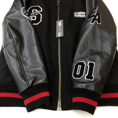 【中古美品】【メンズ】 HYSTERIC GLAMOUR ヒステリックグラマー × WIND AND SEA ウィンダンシー 別注 コラボ 22AW VARSITY JACKET WDS-C-HYS-23-AP-Ｑ1-101 バーシティージャケット アウター スタジャン 142-250308-kk-05-tei サイズ：XL カラー：ブラック 万代Net店