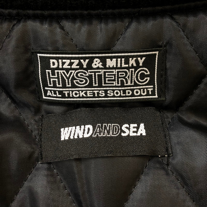 【中古美品】【メンズ】 HYSTERIC GLAMOUR ヒステリックグラマー × WIND AND SEA ウィンダンシー 別注 コラボ 22AW VARSITY JACKET WDS-C-HYS-23-AP-Ｑ1-101 バーシティージャケット アウター スタジャン 142-250308-kk-05-tei サイズ：XL カラー：ブラック 万代Net店