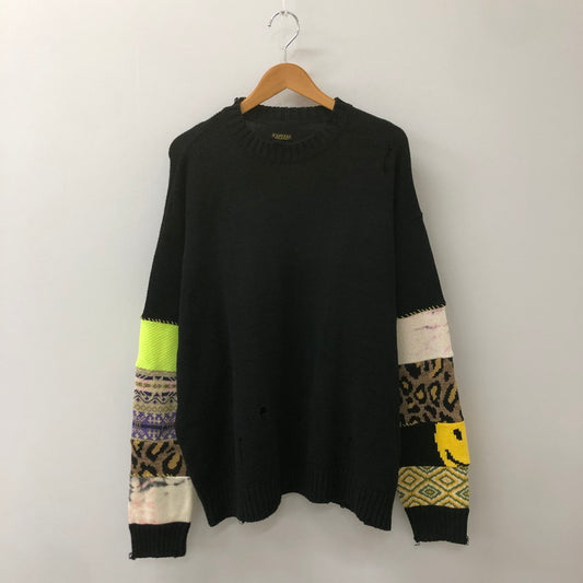 【中古品】【メンズ】 KAPITAL キャピタル 5G KNIT HIPPIE SLEEVE CREW SWEATER K2203KN014 ファイブゲージニット ヒッピー スリーブ クルーセーター トップス ダメージ加工 140-250312-kk-02-tei サイズ：3 カラー：ブラック 万代Net店