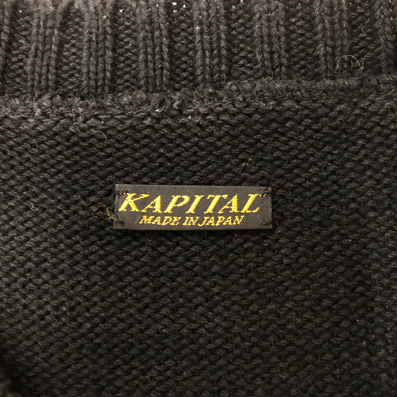 【中古品】【メンズ】 KAPITAL キャピタル 5G KNIT HIPPIE SLEEVE CREW SWEATER K2203KN014 ファイブゲージニット ヒッピー スリーブ クルーセーター トップス ダメージ加工 140-250312-kk-02-tei サイズ：3 カラー：ブラック 万代Net店