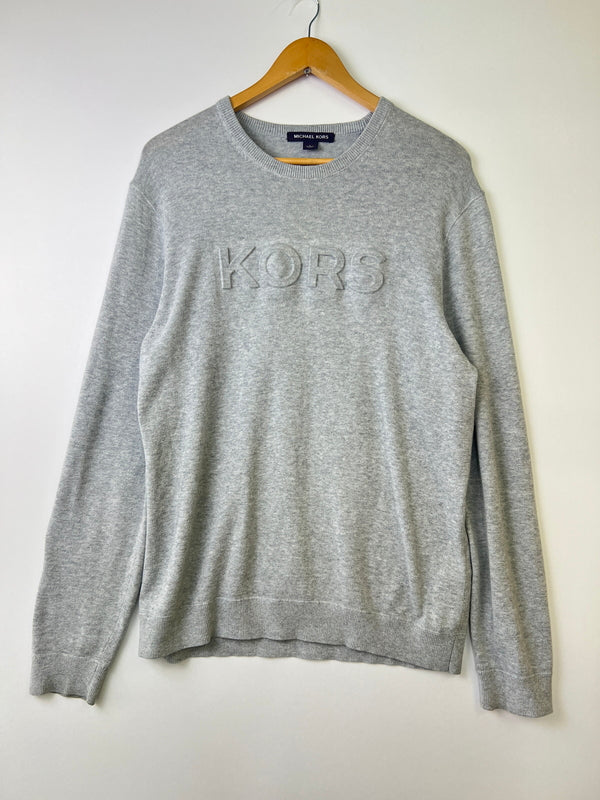 【中古品】【メンズ】 MICHAEL KORS マイケルコース CR96KZW8AT LOGO COTTON SWEATER ロゴ コットン セーター 141-260921-AS-9-hon サイズ：L カラー：グレー 万代Net店