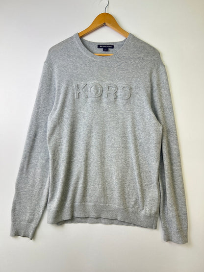 【中古品】【メンズ】 MICHAEL KORS マイケルコース CR96KZW8AT LOGO COTTON SWEATER ロゴ コットン セーター 141-260921-AS-9-hon サイズ：L カラー：グレー 万代Net店