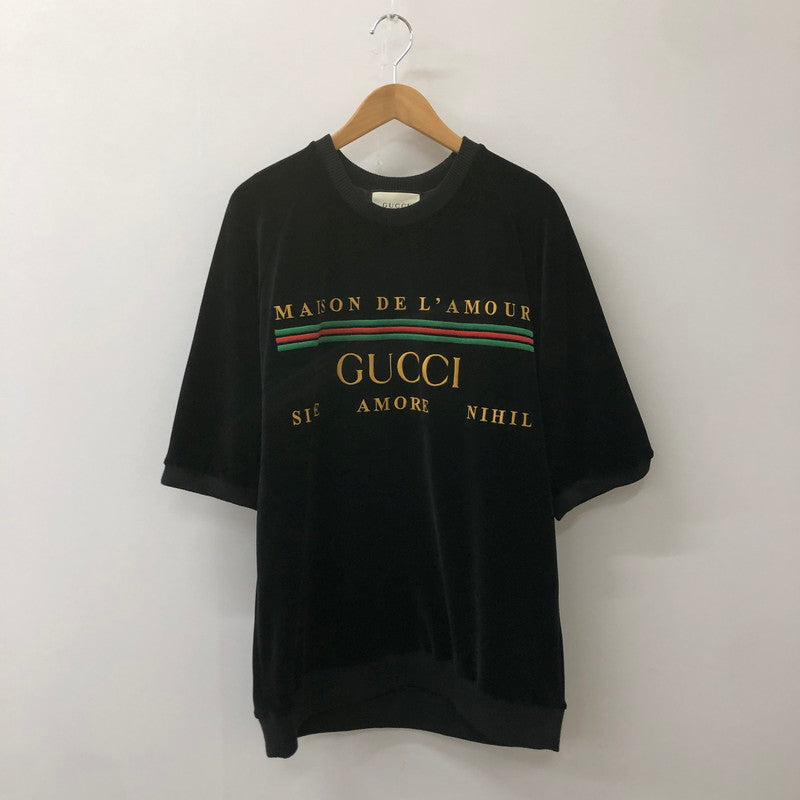 【中古美品】【メンズ】 GUCCI グッチ EMBROIDERED ROMANTIC MOTTO SWEAT SHIRT 596384 エンブロイダード ロマンティック モト スウェットシャツ トップス 141-250321-kk-08-tei サイズ：XL カラー：ブラック 万代Net店