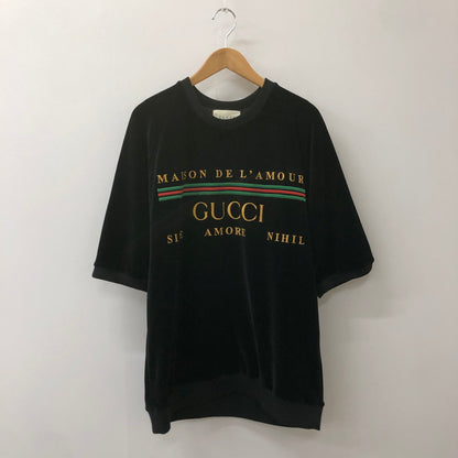 【中古美品】【メンズ】 GUCCI グッチ EMBROIDERED ROMANTIC MOTTO SWEAT SHIRT 596384 エンブロイダード ロマンティック モト スウェットシャツ トップス 141-250321-kk-08-tei サイズ：XL カラー：ブラック 万代Net店