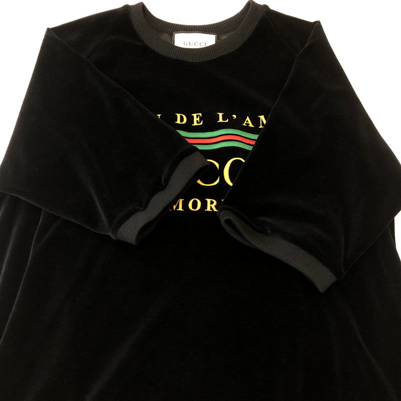 【中古美品】【メンズ】 GUCCI グッチ EMBROIDERED ROMANTIC MOTTO SWEAT SHIRT 596384 エンブロイダード ロマンティック モト スウェットシャツ トップス 141-250321-kk-08-tei サイズ：XL カラー：ブラック 万代Net店