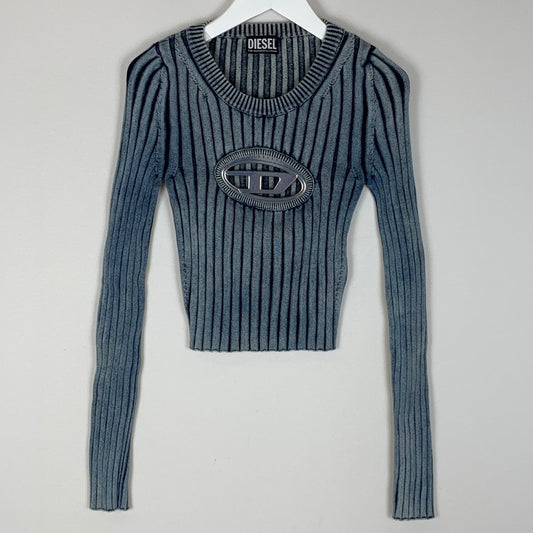 【中古品】【レディース】 DIESEL ディーゼル M-ANCHOR OVAL LOGO RIB KNIT A057680HEAS M-アンカー オーバルロゴ リブニット 長袖 トップス セーター 168-251216-yy-06-tei サイズ：XS カラー：ブルー 万代Net店