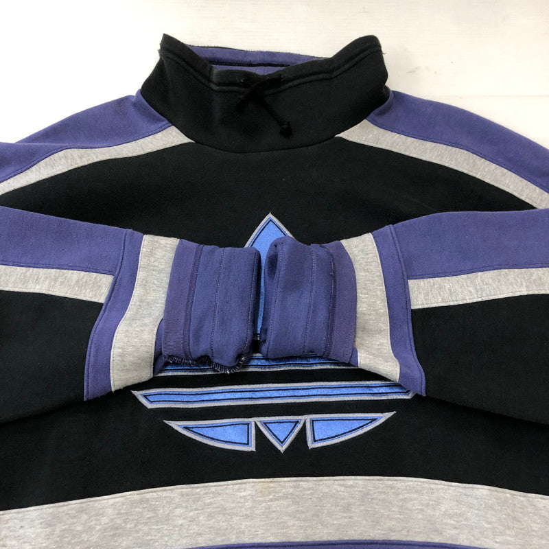 【中古品】【メンズ】 adidas アディダス 90's HIGHNECK SWEATSHIRT AA-4313 90年代 ハイネック スウェットシャツ デサント期 トップス トレーナー 148-250411-kk-21-fuz サイズ：M-L カラー：ブラック/パープル 万代Net店