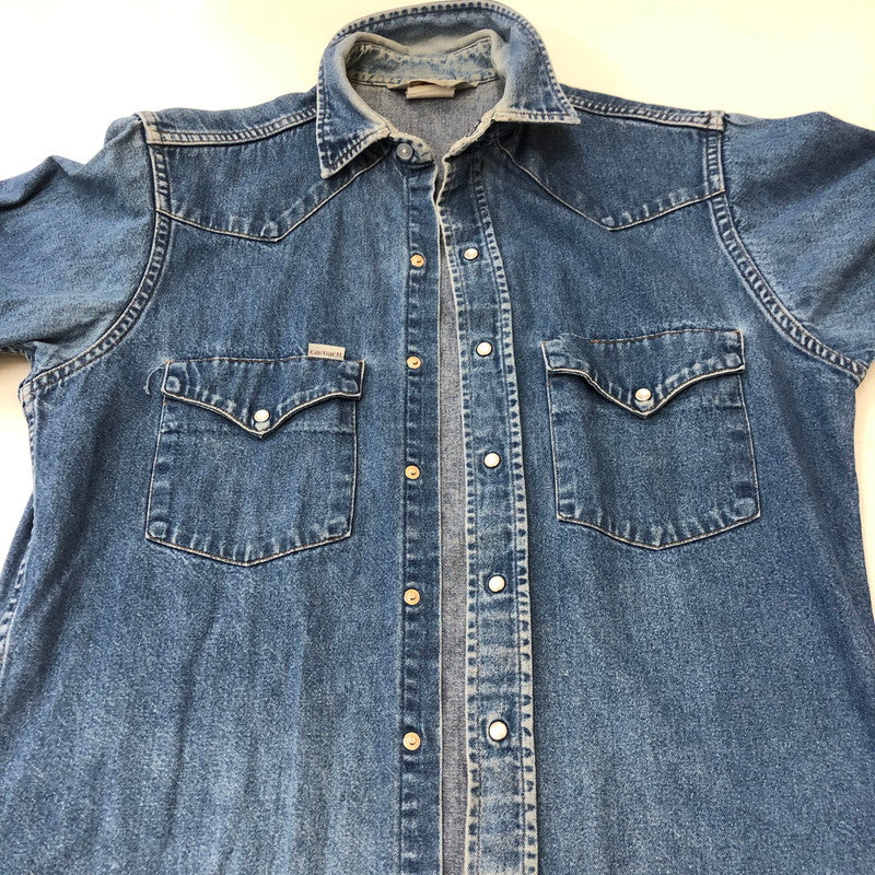 【現状渡し品】【メンズ】 Carhartt カーハート L/S DENIM WESTERN SHIRT ロングスリーブ デニムウエスタンシャツ 長袖 トップス 145-250419-kk-13-tei サイズ：表記不明 下記参照 カラー：ライトインディゴ 万代Net店