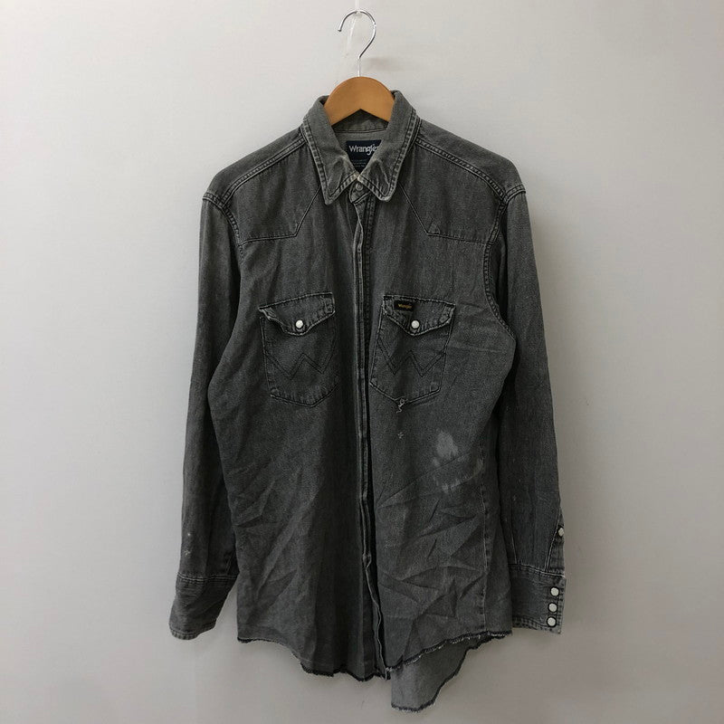 【現状渡し品】【メンズ】 Wrangler ラングラー 80's DENIM WESTERN SHIRT VINTAGE 80年代 デニムウエスタンシャツ 長袖 トップス ヴィンテージ 145-250419-kk-12-tei サイズ：16.5 カラー：グレー 万代Net店