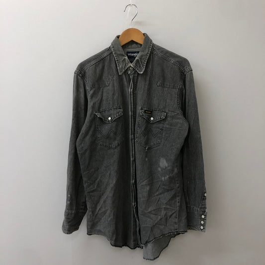 【現状渡し品】【メンズ】 Wrangler ラングラー 80's DENIM WESTERN SHIRT VINTAGE 80年代 デニムウエスタンシャツ 長袖 トップス ヴィンテージ 145-250419-kk-12-tei サイズ：16.5 カラー：グレー 万代Net店