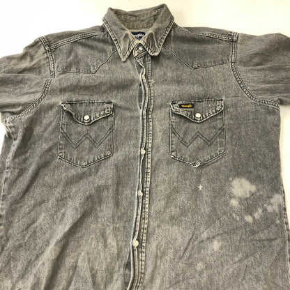【現状渡し品】【メンズ】 Wrangler ラングラー 80's DENIM WESTERN SHIRT VINTAGE 80年代 デニムウエスタンシャツ 長袖 トップス ヴィンテージ 145-250419-kk-12-tei サイズ：16.5 カラー：グレー 万代Net店
