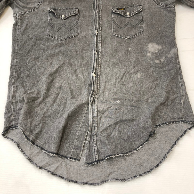 【現状渡し品】【メンズ】 Wrangler ラングラー 80's DENIM WESTERN SHIRT VINTAGE 80年代 デニムウエスタンシャツ 長袖 トップス ヴィンテージ 145-250419-kk-12-tei サイズ：16.5 カラー：グレー 万代Net店
