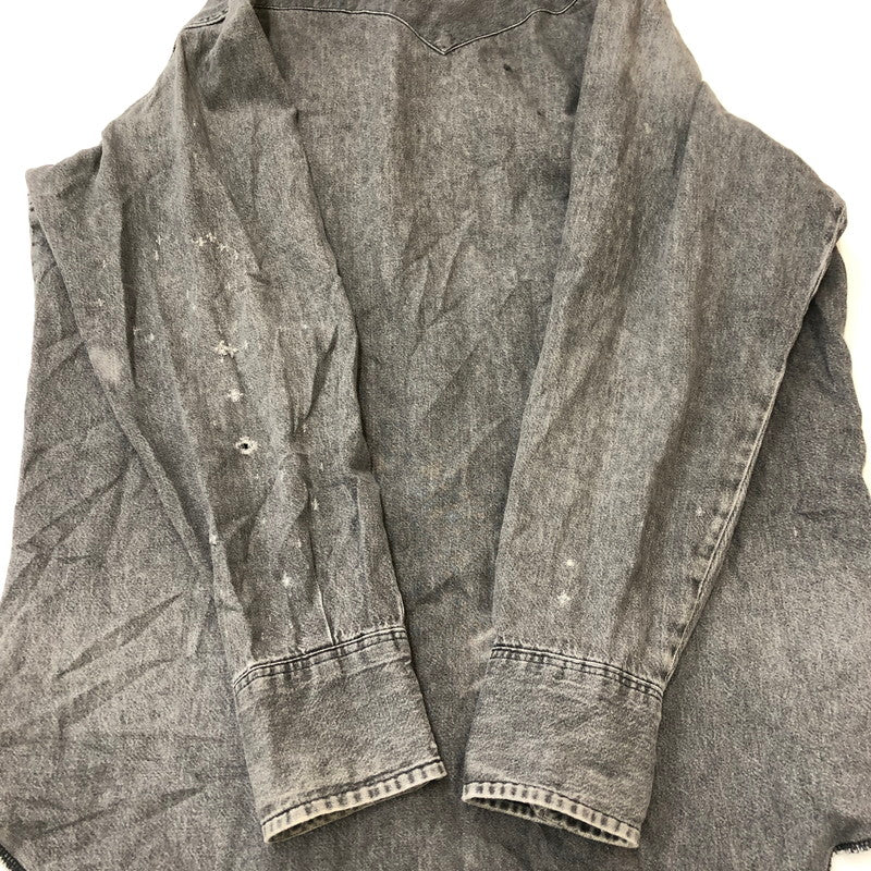 【現状渡し品】【メンズ】 Wrangler ラングラー 80's DENIM WESTERN SHIRT VINTAGE 80年代 デニムウエスタンシャツ 長袖 トップス ヴィンテージ 145-250419-kk-12-tei サイズ：16.5 カラー：グレー 万代Net店