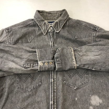 【現状渡し品】【メンズ】 Wrangler ラングラー 80's DENIM WESTERN SHIRT VINTAGE 80年代 デニムウエスタンシャツ 長袖 トップス ヴィンテージ 145-250419-kk-12-tei サイズ：16.5 カラー：グレー 万代Net店