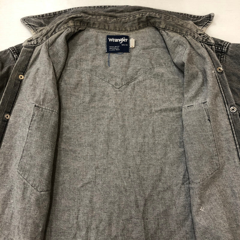 【現状渡し品】【メンズ】 Wrangler ラングラー 80's DENIM WESTERN SHIRT VINTAGE 80年代 デニムウエスタンシャツ 長袖 トップス ヴィンテージ 145-250419-kk-12-tei サイズ：16.5 カラー：グレー 万代Net店