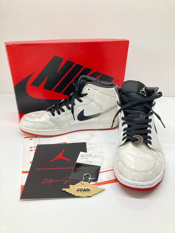 【中古品】【メンズ】 NIKE ナイキ × CLOT クロット 別注 コラボ AIR JORDAN 1 MID SE FEARLESS CU2804-100 エアジョーダン 1 ミッド シーズナルエディション フィアレス スニーカー 靴 160-260718-kk-34-hon カラー：WHITE/BLACK-RED 万代Net店