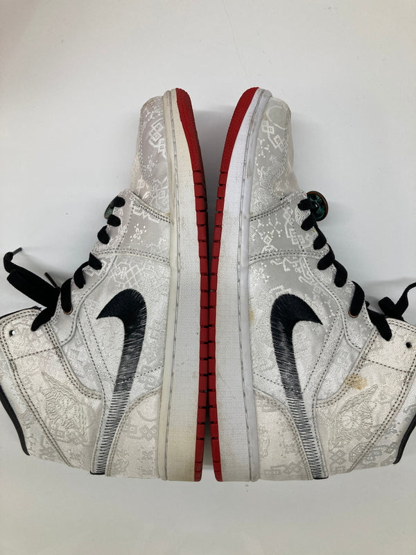【中古品】【メンズ】 NIKE ナイキ × CLOT クロット 別注 コラボ AIR JORDAN 1 MID SE FEARLESS CU2804-100 エアジョーダン 1 ミッド シーズナルエディション フィアレス スニーカー 靴 160-260718-kk-34-hon カラー：WHITE/BLACK-RED 万代Net店
