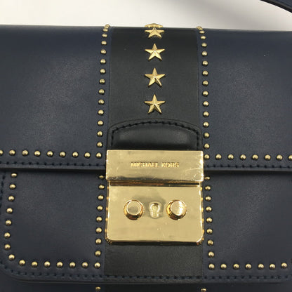 【中古品】【レディース】 Michael Kors マイケルコース SLOAN EDITOR STAR STUDDED LEATHER SHOULDER BAG 30F7GS9L3Y ソラン エディタ スター スタッズ ショルダーバッグ カバン 188-250608-KS-07-tei カラー：ネイビー 万代Net店
