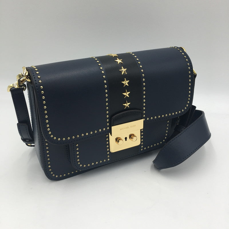 【中古品】【レディース】 Michael Kors マイケルコース SLOAN EDITOR STAR STUDDED LEATHER SHOULDER BAG 30F7GS9L3Y ソラン エディタ スター スタッズ ショルダーバッグ カバン 188-250608-KS-07-tei カラー：ネイビー 万代Net店