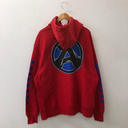【中古品】【メンズ】 Champion チャンピオン × T.W.I.S.C ザ ウルフ イン シープス クロージング コラボ 18AW REVERSE WEAVE PULLOVER HOODIE S101 リバースウィーブプルオーバーフーディー チャリティー 140-250501-kk-03-tei サイズ：XL カラー：RED 万代Net店