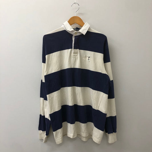 【現状渡し品】【メンズ】 Polo by Ralph Lauren ポロバイラルフローレン BORDER RUGGER SHIRT ボーダー ラガーシャツ トップス 長袖 ラグビーシャツ 147-250506-kk-02-tei サイズ：XL カラー：ホワイト/ネイビー 万代Net店