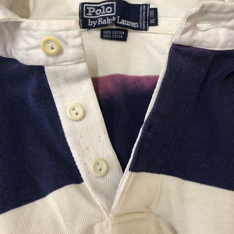 【現状渡し品】【メンズ】 Polo by Ralph Lauren ポロバイラルフローレン BORDER RUGGER SHIRT ボーダー ラガーシャツ トップス 長袖 ラグビーシャツ 147-250506-kk-02-tei サイズ：XL カラー：ホワイト/ネイビー 万代Net店