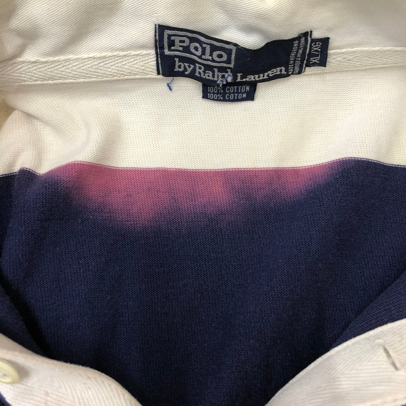 【現状渡し品】【メンズ】 Polo by Ralph Lauren ポロバイラルフローレン BORDER RUGGER SHIRT ボーダー ラガーシャツ トップス 長袖 ラグビーシャツ 147-250506-kk-02-tei サイズ：XL カラー：ホワイト/ネイビー 万代Net店