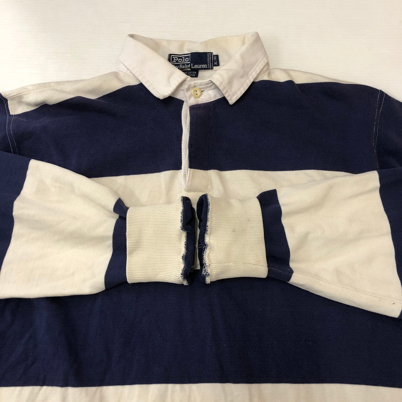 【現状渡し品】【メンズ】 Polo by Ralph Lauren ポロバイラルフローレン BORDER RUGGER SHIRT ボーダー ラガーシャツ トップス 長袖 ラグビーシャツ 147-250506-kk-02-tei サイズ：XL カラー：ホワイト/ネイビー 万代Net店