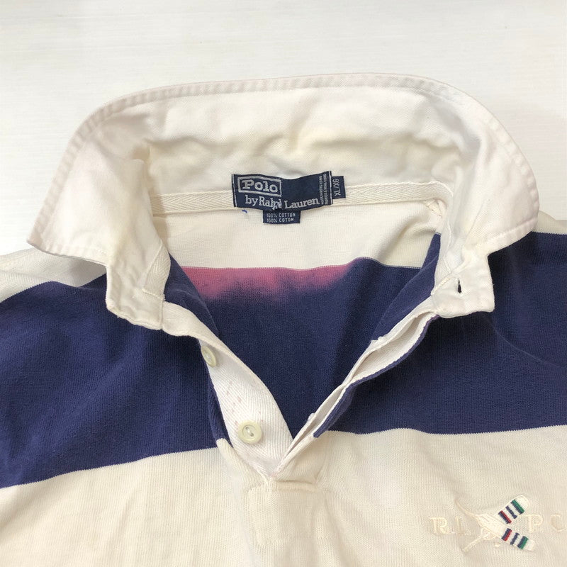 【現状渡し品】【メンズ】 Polo by Ralph Lauren ポロバイラルフローレン BORDER RUGGER SHIRT ボーダー ラガーシャツ トップス 長袖 ラグビーシャツ 147-250506-kk-02-tei サイズ：XL カラー：ホワイト/ネイビー 万代Net店