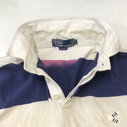 【現状渡し品】【メンズ】 Polo by Ralph Lauren ポロバイラルフローレン BORDER RUGGER SHIRT ボーダー ラガーシャツ トップス 長袖 ラグビーシャツ 147-250506-kk-02-tei サイズ：XL カラー：ホワイト/ネイビー 万代Net店