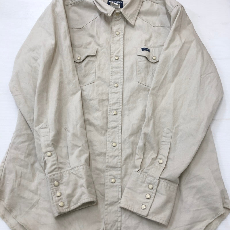 【中古品】【メンズ】 Wrangler ラングラー 80's TWILL WESTERN L/S SHIRT MW9741T VINTAGE 80年代 ツイル ウエスタン ロングスリーブ シャツ 長袖 トップス ヴィンテージ 145-250519-KS-15-tei サイズ：16 1/2 カラー：ベージュ 万代Net店