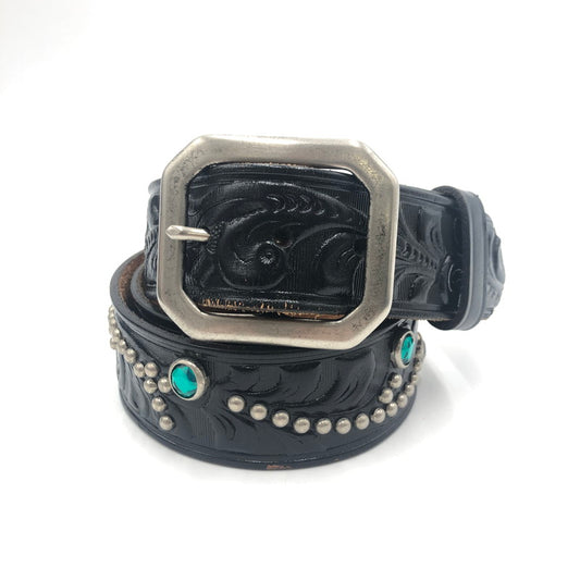 【中古品】【メンズ】 RockMount ロックマウント LEATHER STUDS BELT USA製 レザー スタッズベルト アクセサリー 服飾雑貨 205-250612-kk-07-tei サイズ：36 カラー：ブラック 万代Net店