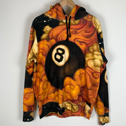 【中古品】【メンズ】 Supreme シュプリーム × Martin Wong マーティン ウォン 別注 コラボ 19AW 8 BALL HOODED SWEATSHIRT 8ボール フーデッド スウェットシャツ トップス プルオーバーパーカー 149-251217-yy-09-fuz サイズ：M カラー：オレンジ 万代Net店