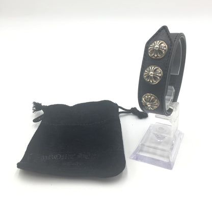 【中古品】【メンズ】 CHROME HEARTS クロムハーツ 3BTN 2SNP クロスボール 3ボタン 2スナップ レザー ブレスレット アクセサリー 190-250607-kk-02-tei カラー：ブラック 万代Net店
