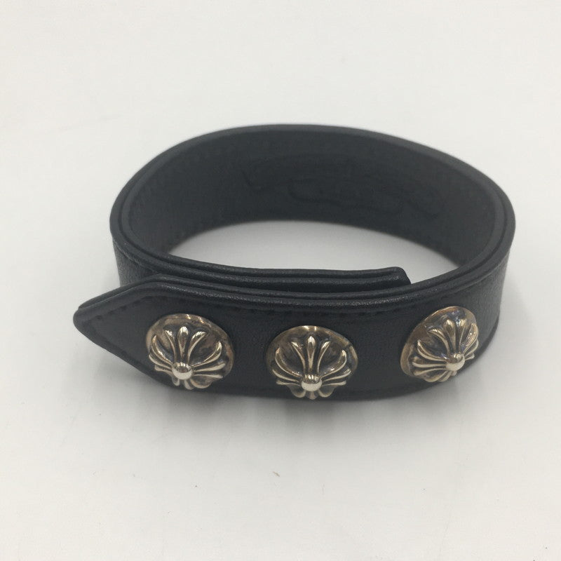 【中古品】【メンズ】 CHROME HEARTS クロムハーツ 3BTN 2SNP クロスボール 3ボタン 2スナップ レザー ブレスレット アクセサリー 190-250607-kk-02-tei カラー：ブラック 万代Net店