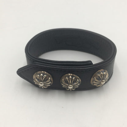 【中古品】【メンズ】 CHROME HEARTS クロムハーツ 3BTN 2SNP クロスボール 3ボタン 2スナップ レザー ブレスレット アクセサリー 190-250607-kk-02-tei カラー：ブラック 万代Net店