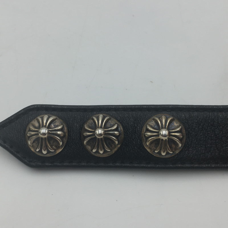 【中古品】【メンズ】 CHROME HEARTS クロムハーツ 3BTN 2SNP クロスボール 3ボタン 2スナップ レザー ブレスレット アクセサリー 190-250607-kk-02-tei カラー：ブラック 万代Net店