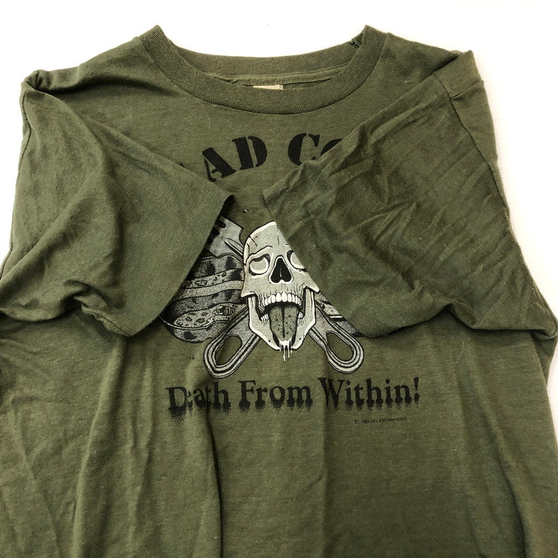 【中古品】【メンズ】 SCREEN STARS スクリーンスターズ 80's HEAD COOK DEATH FROM WITHIN ARMY T-SHIRT VINTAGE 80年代 ヘッドクック デス フロム ウィズイン アーミー Tシャツ 半袖 トップス ヴィンテージ 145-250529-kk-16-tei サイズ：L カラー：カーキ 万代Net店
