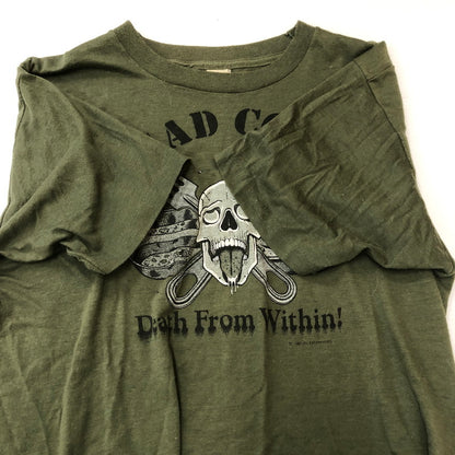 【中古品】【メンズ】 SCREEN STARS スクリーンスターズ 80's HEAD COOK DEATH FROM WITHIN ARMY T-SHIRT VINTAGE 80年代 ヘッドクック デス フロム ウィズイン アーミー Tシャツ 半袖 トップス ヴィンテージ 145-250529-kk-16-tei サイズ：L カラー：カーキ 万代Net店