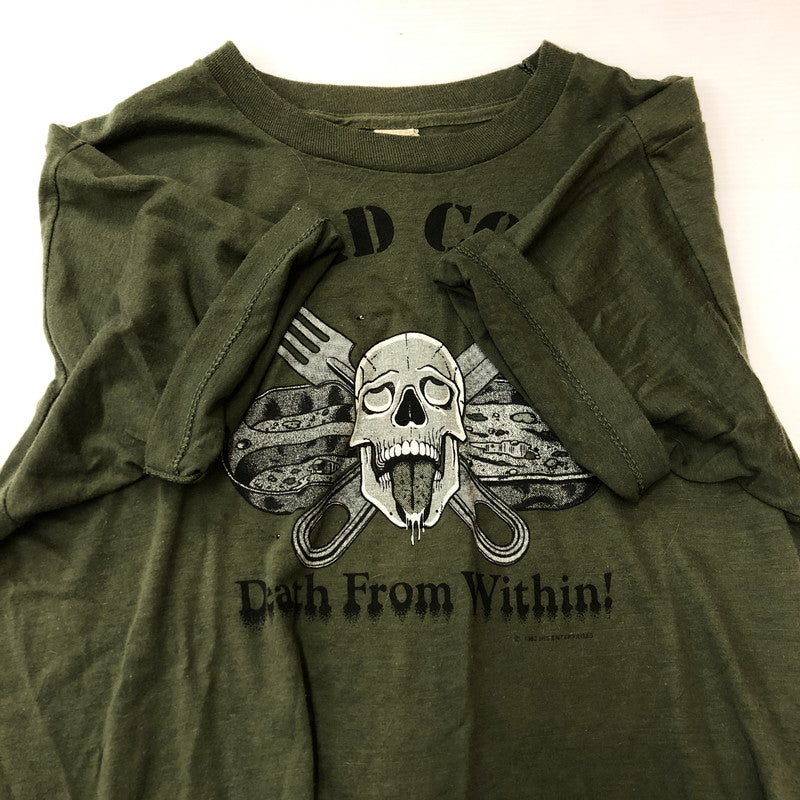 【中古品】【メンズ】 SCREEN STARS スクリーンスターズ 80's HEAD COOK DEATH FROM WITHIN ARMY T-SHIRT VINTAGE 80年代 ヘッドクック デス フロム ウィズイン アーミー Tシャツ 半袖 トップス ヴィンテージ 145-250529-kk-16-tei サイズ：L カラー：カーキ 万代Net店